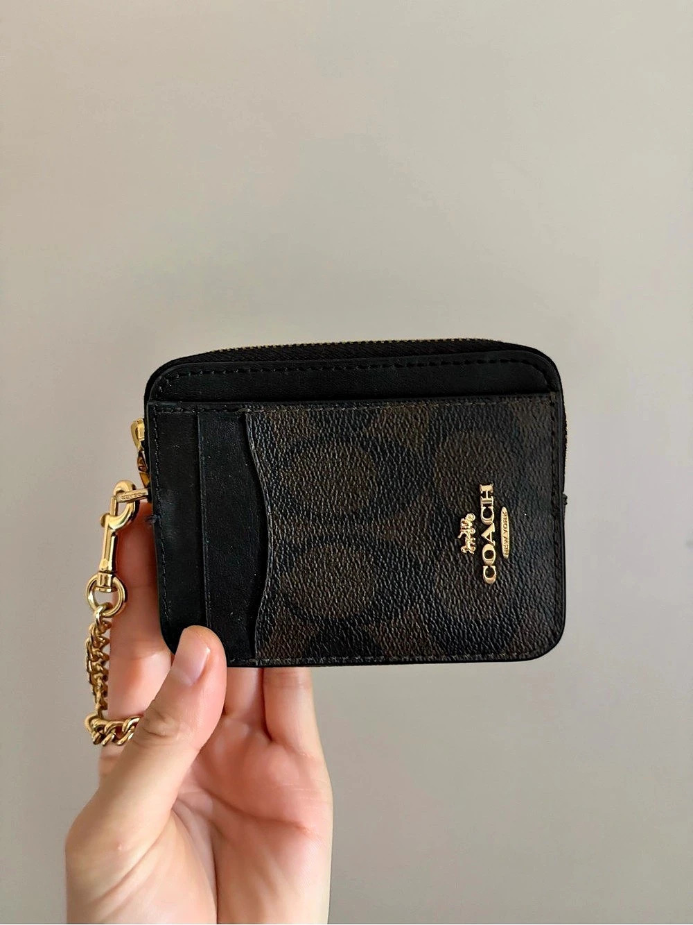 Coach Signature Zip Card Case in Black & Brown Like New
